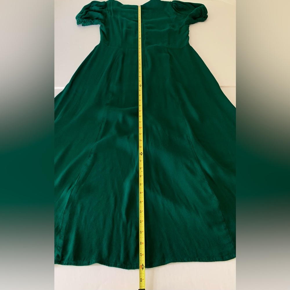 Reformation Womens Lacey Dress Size 12 Emerald Green Puff Sleeve Midi Retro - Picture 10 of 10